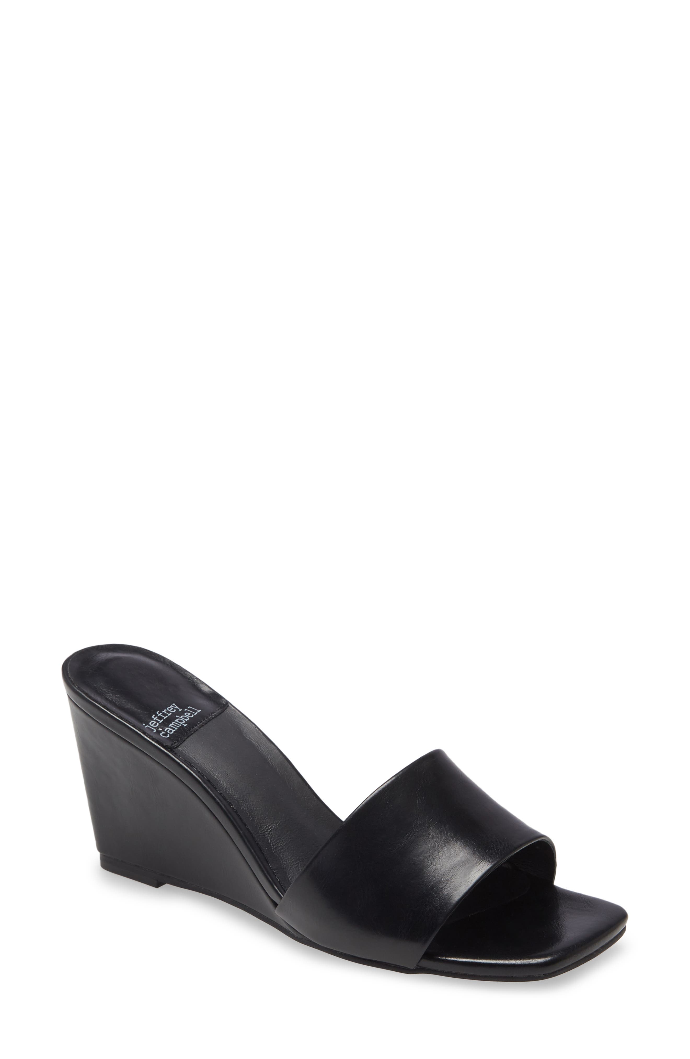 Nordstrom Women Shoes High Heels Wedges Wedge Sandals Bono 290 Wedge Sandal in Black Verona Leather at Nordstrom 