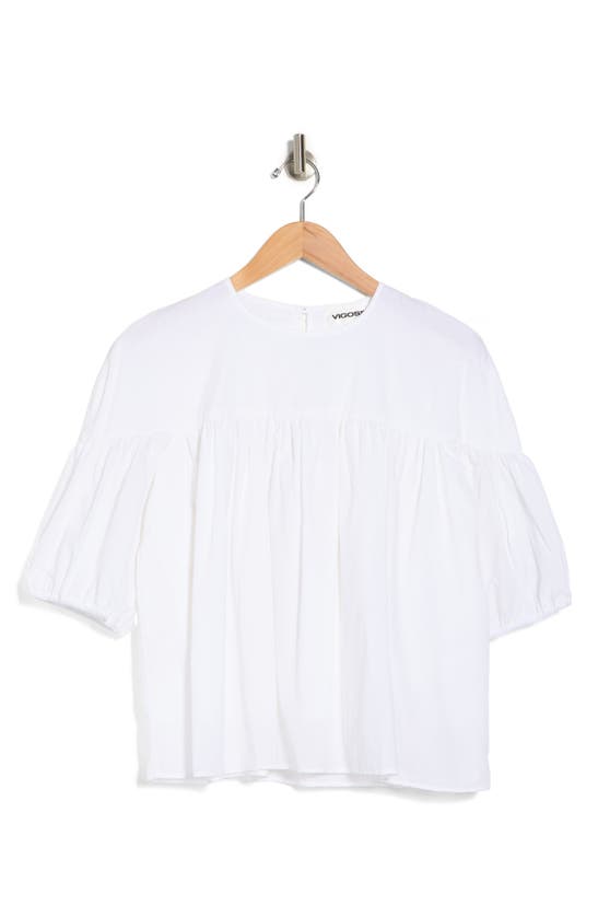 Shop Vigoss Cotton Puff Sleeve Babydoll Top In White