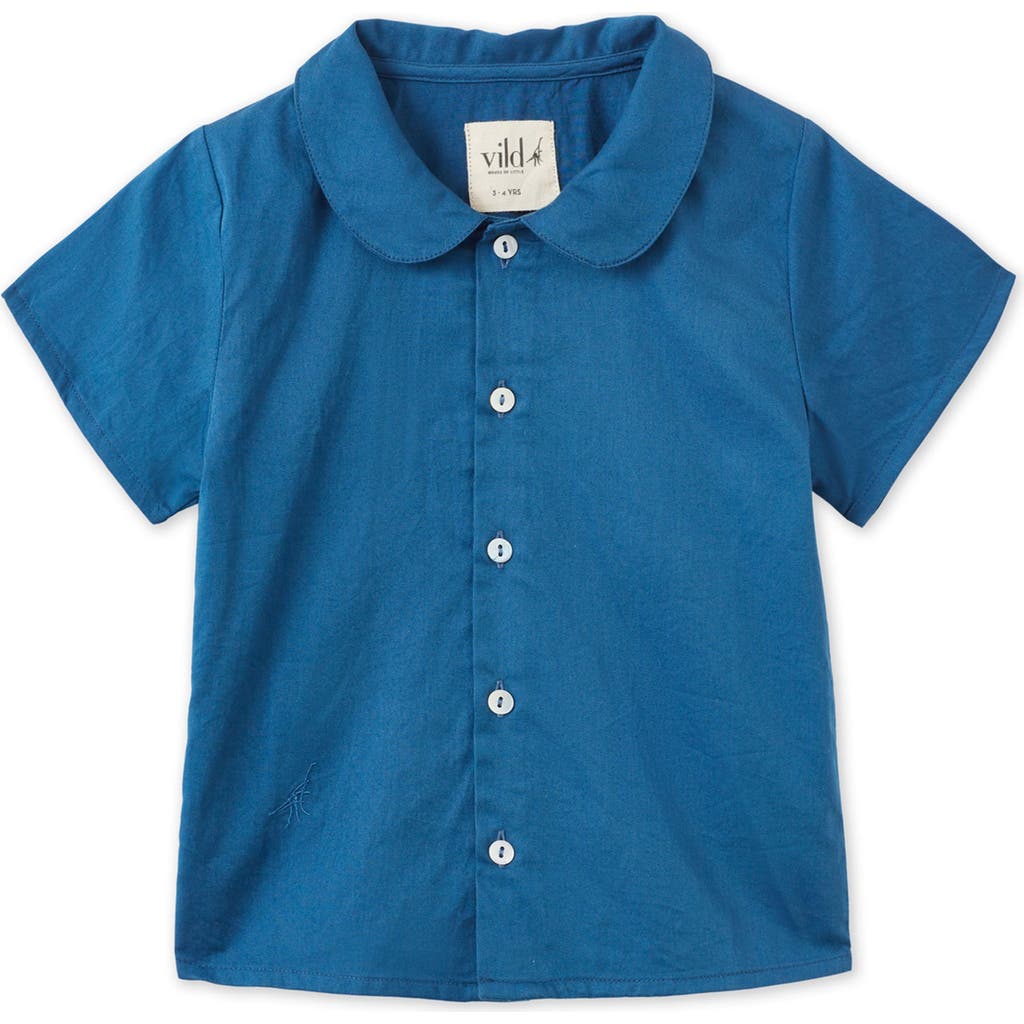 Vild House Of Little Ss Organic Cotton Woven Peter Pan Collared Shirt In Navy Blue