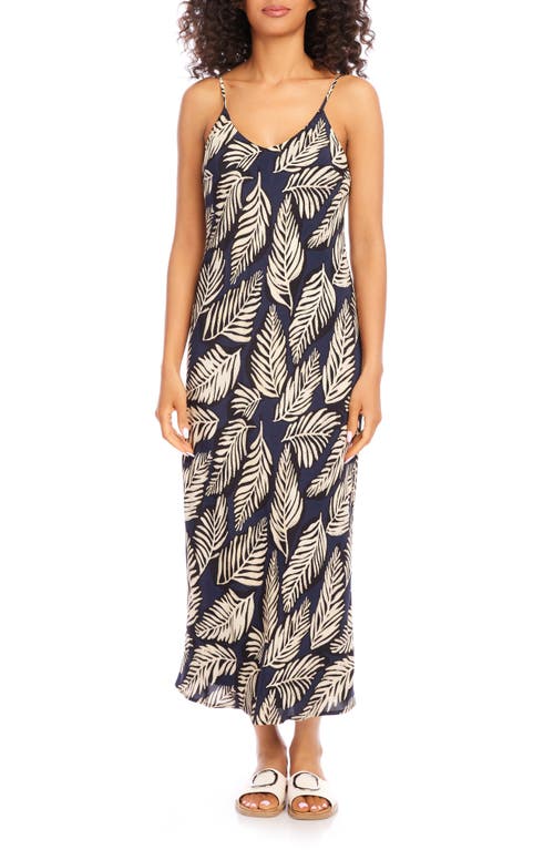 Leaf Print Bias Cut Slipdress in Black Print