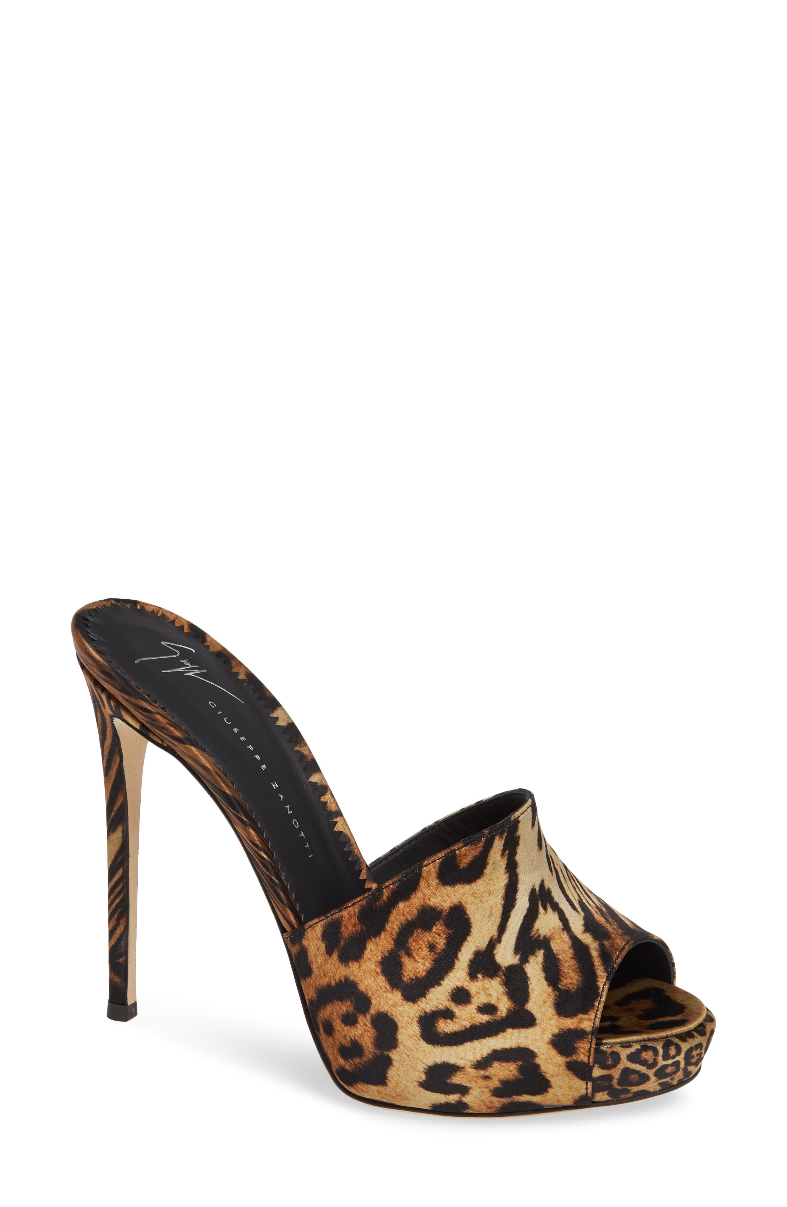 Giuseppe Zanotti Leopard Print Silk Platform Sandal, Brown
