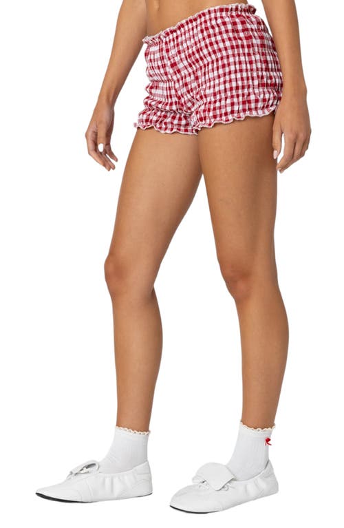 Shop Edikted Gingham Shirred Microshorts In Red