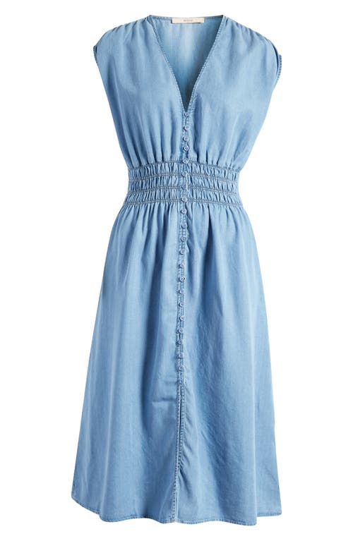 Shop Sessun Sessùn Galaday Smock Waist Chambray Midi Dress In Provencia Blue