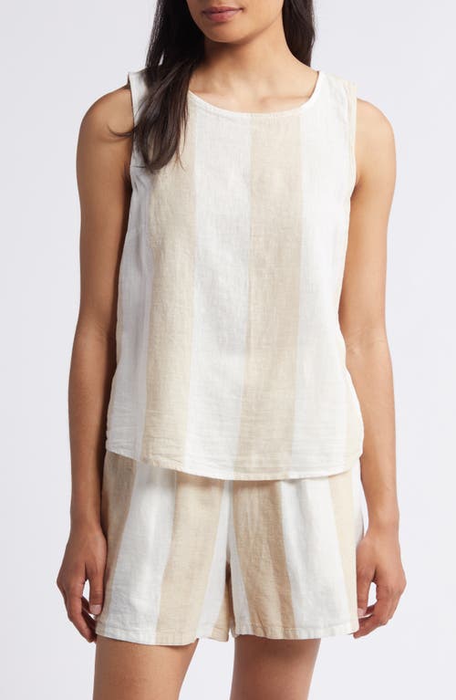 Shop Beachlunchlounge Kelis Stripe Layered Back Sleeveless Linen & Cotton Top In Sahara Sand