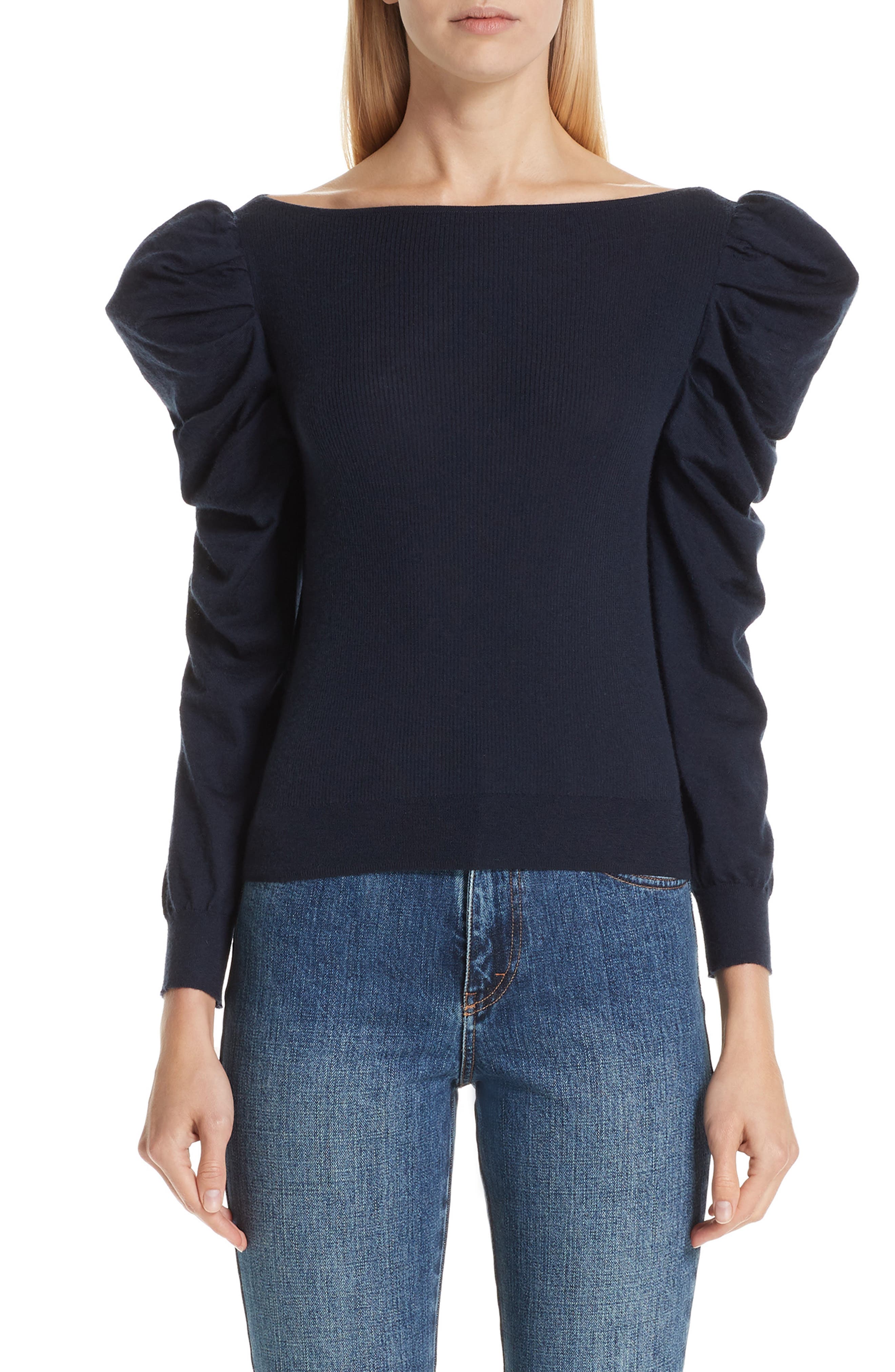 Co Alpaca & Wool Puff Sleeve Sweater, Blue