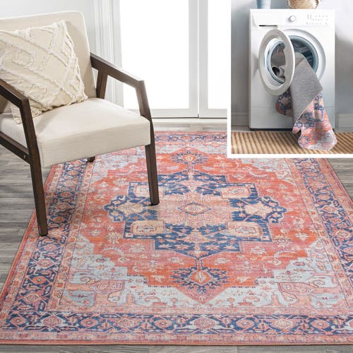 Jonathan Y Maris Ornate Medallion Machine-washable Area Rug In Terracotta/navy