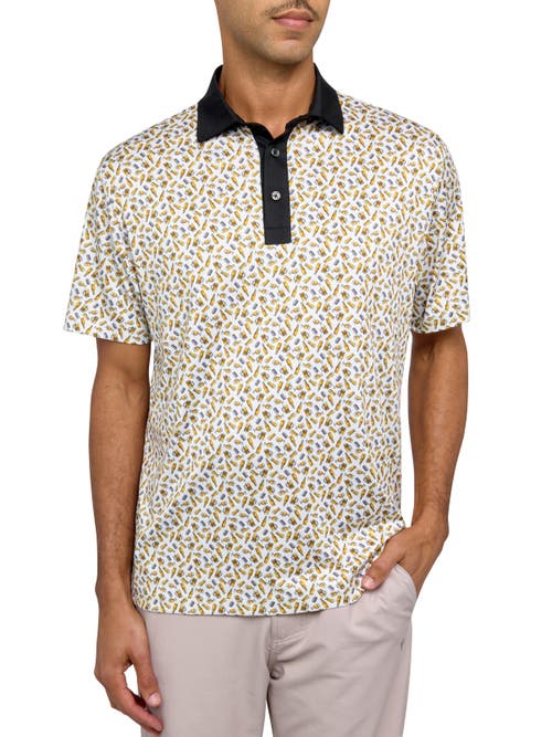 Shop Construct Con.struct Micro Beers Print Performance Golf Polo In White/yellow