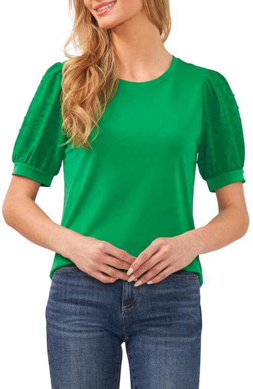 CeCe Puff Sleeve Mixed Media Top at Nordstrom,