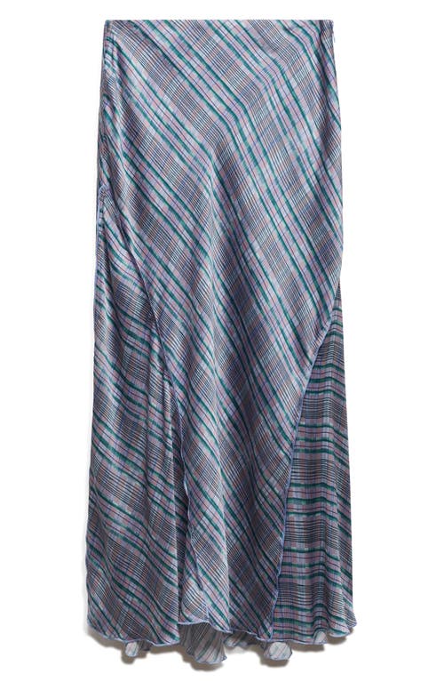 Shop Mango Plaid Satin Midi Skirt In Medium Blue