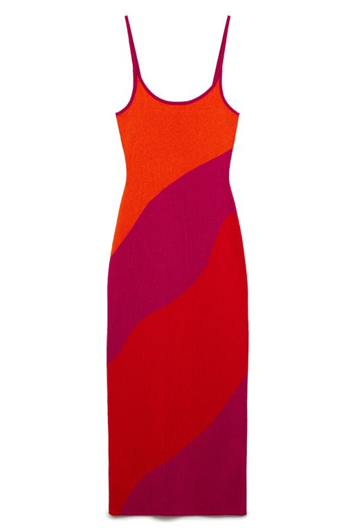 Shop Mango Colorblock Midi Tank Dress In Fuchsia