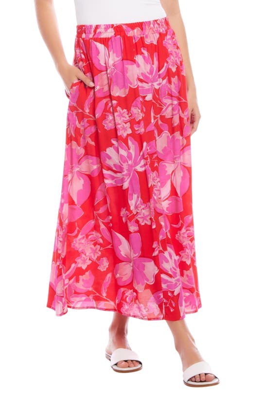 Shop Karen Kane Floral Pleated Midi A-line Skirt In Floral Print