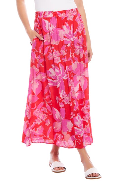 Floral Pleated Midi A-Line Skirt in Floral Print