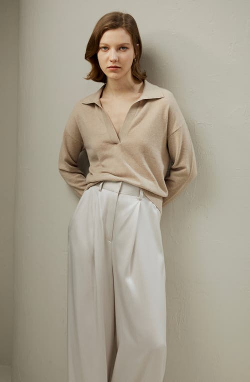 Shop Lilysilk V Neck Cashmere Polo Sweater In Beige