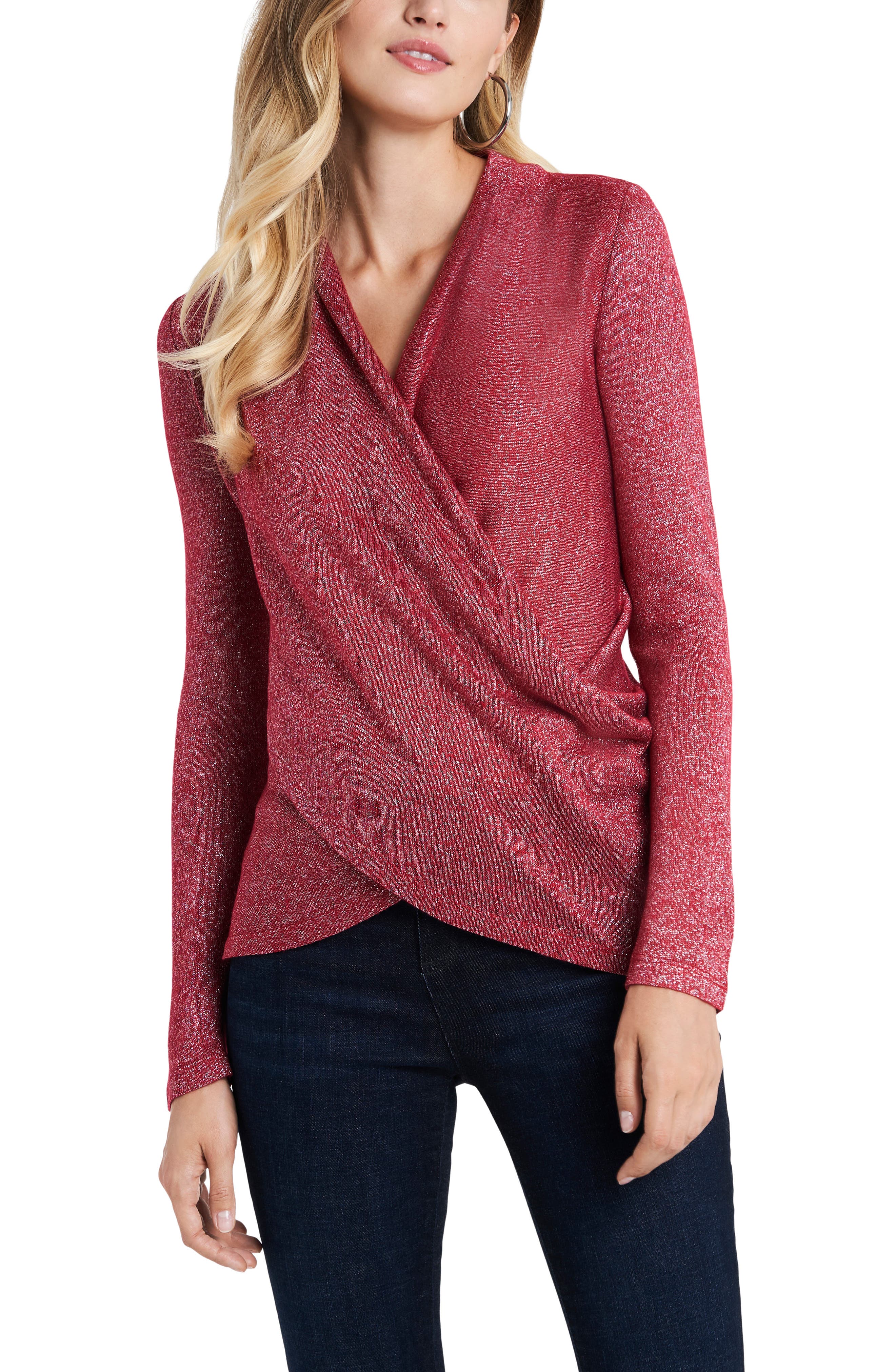 1.state Sparkle Cozy Crisscross Front Knit Top In Vibrant Red