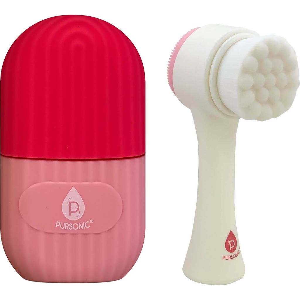 Pursonic Perfect Skincare Duo Ice Cube Facial Roller & Dual Sided Facial Cleansing Brush In Pink