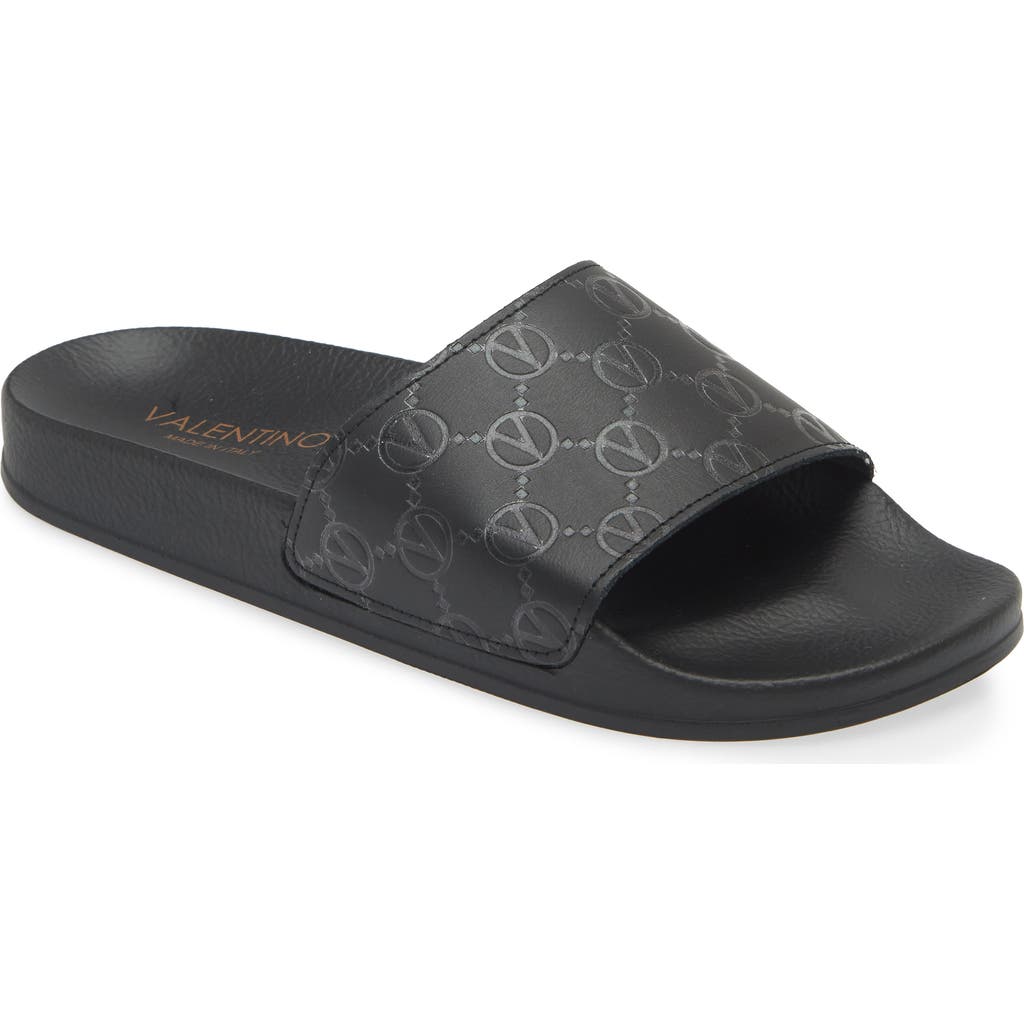 Valentino By Mario Valentino Eros Monogram Slide Sandal In Black