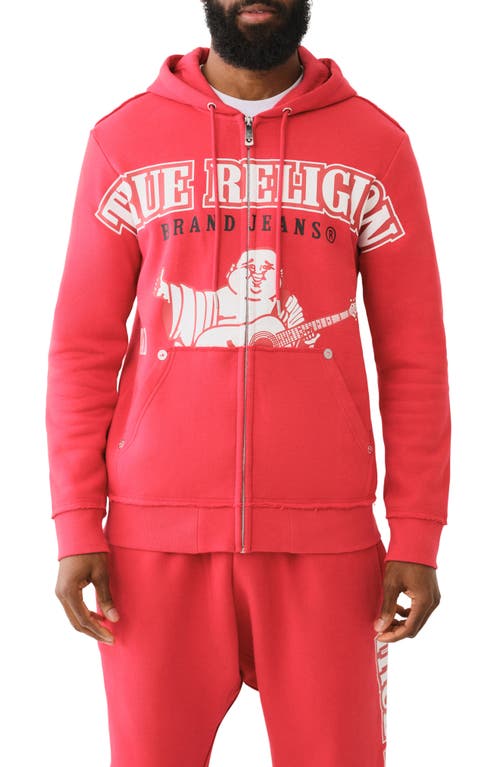 Shop True Religion Brand Jeans Overt Raw Edge Graphic Zip Hoodie In Trv Red