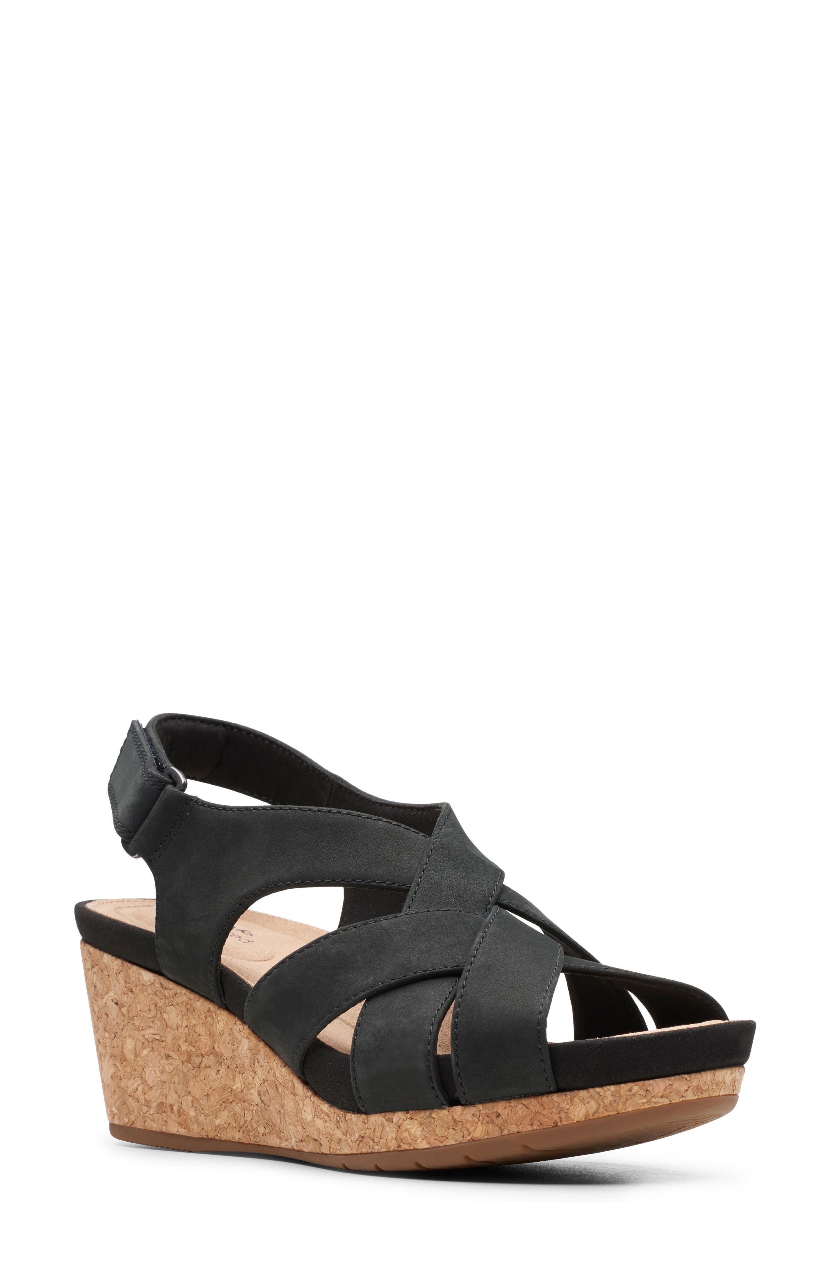 clarks black wedges