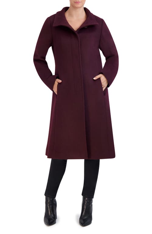 Cole Haan Signature Longline Wool Blend Coat In Bordeaux