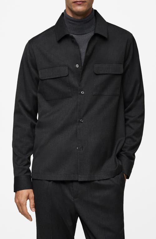 Shop Mango Pocket Slim Fit Overshirt In Dark Heather Grey