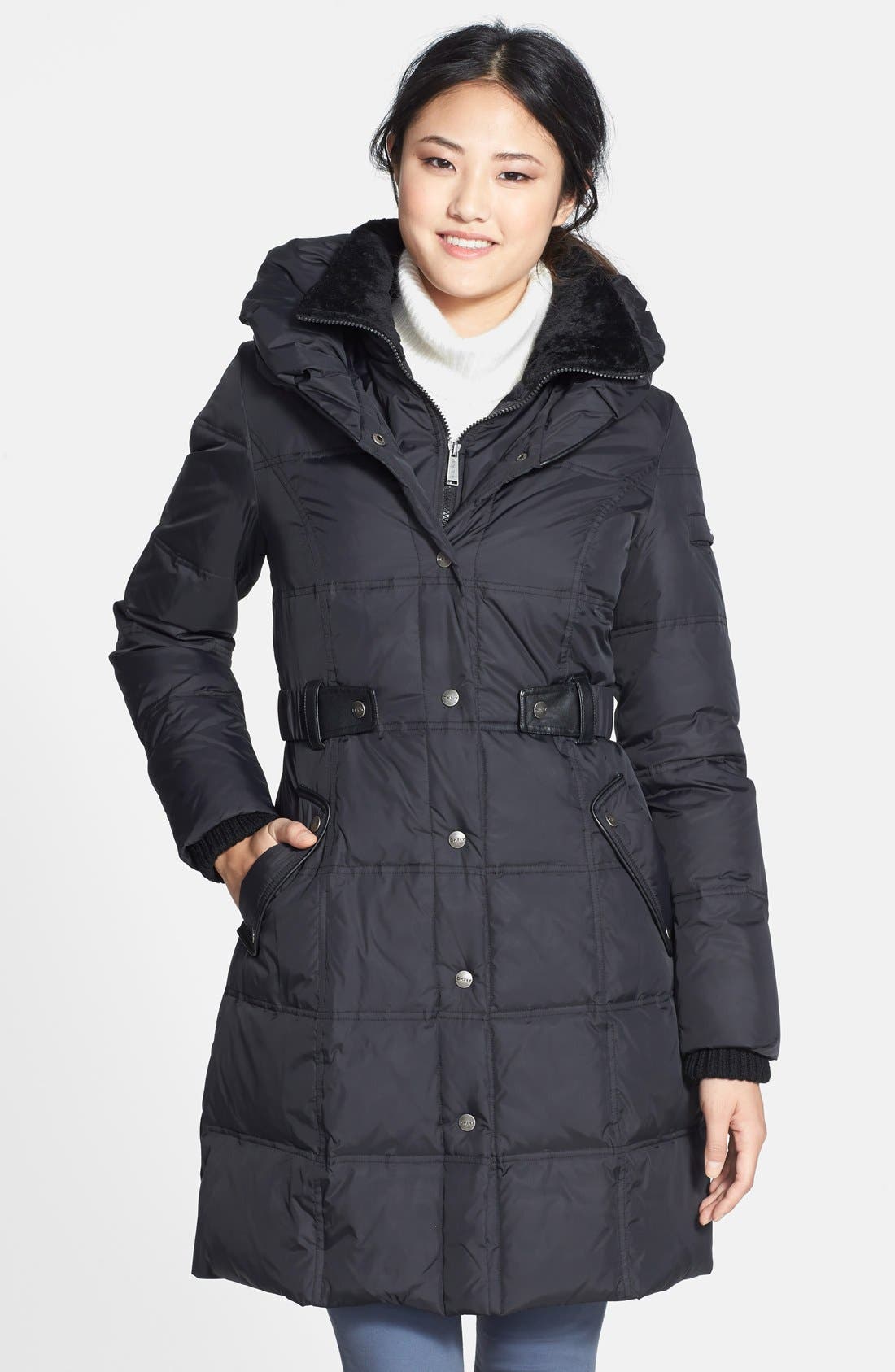 DKNY 'Faith' Front Insert Pillow Collar Quilted Coat Only