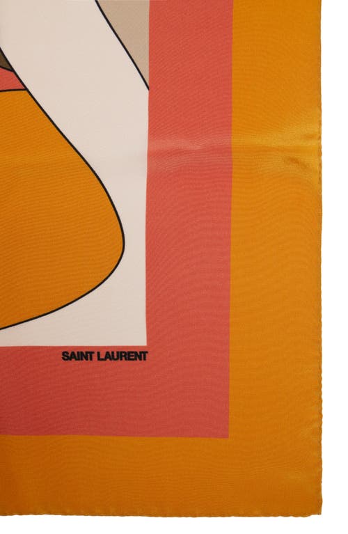 Shop Saint Laurent Floral Print Silk Scarf In Tangerine/multicolor