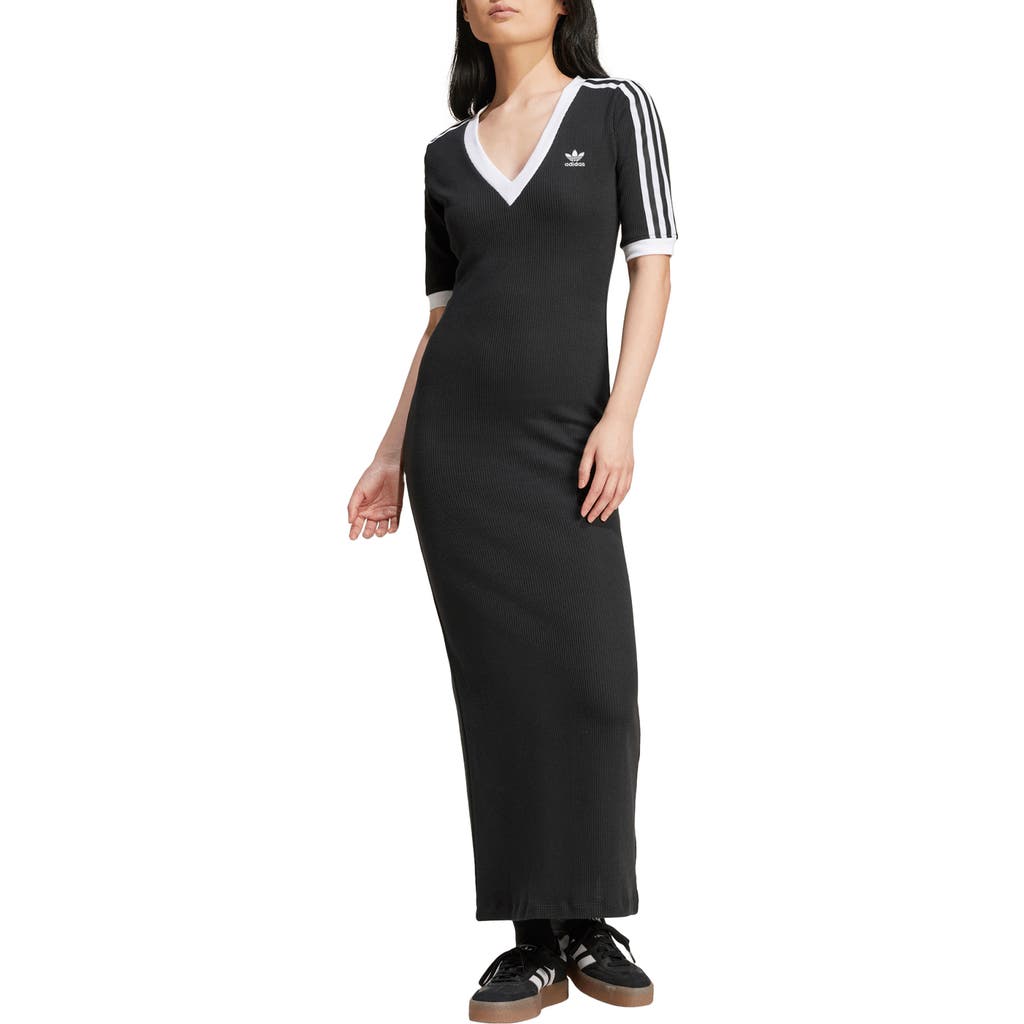 Adidas Originals Adicolor 3-stripes Knit Maxi Dress In Black