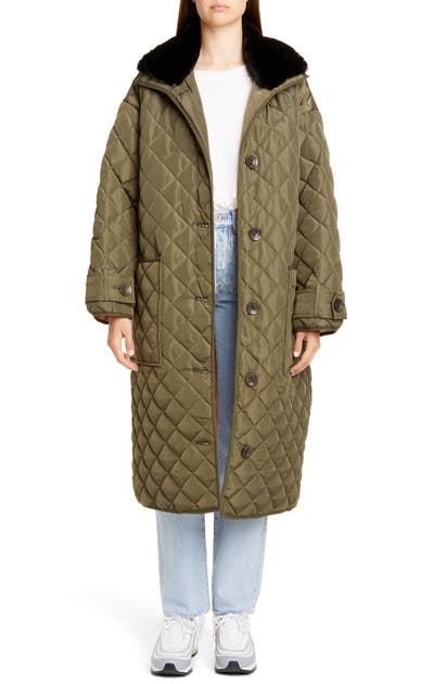 STAND STUDIO MARIKA QUILTED COAT WITH FAUX FUR COLLAR