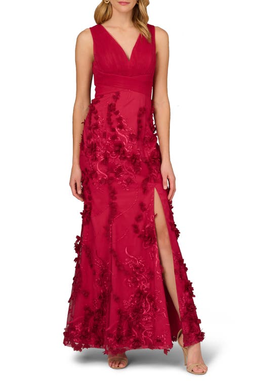 Shop Aidan Mattox By Adrianna Papell Embroidered Mesh Trumpet Gown In Faded Azalea