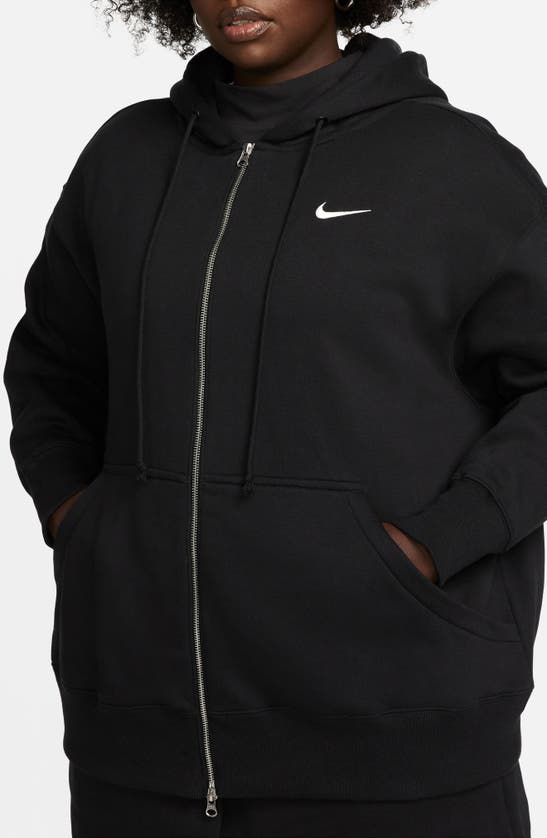 Shop Nike Sportswear Phoenix Oversized Full Zip Hoodie In Black/ Sail