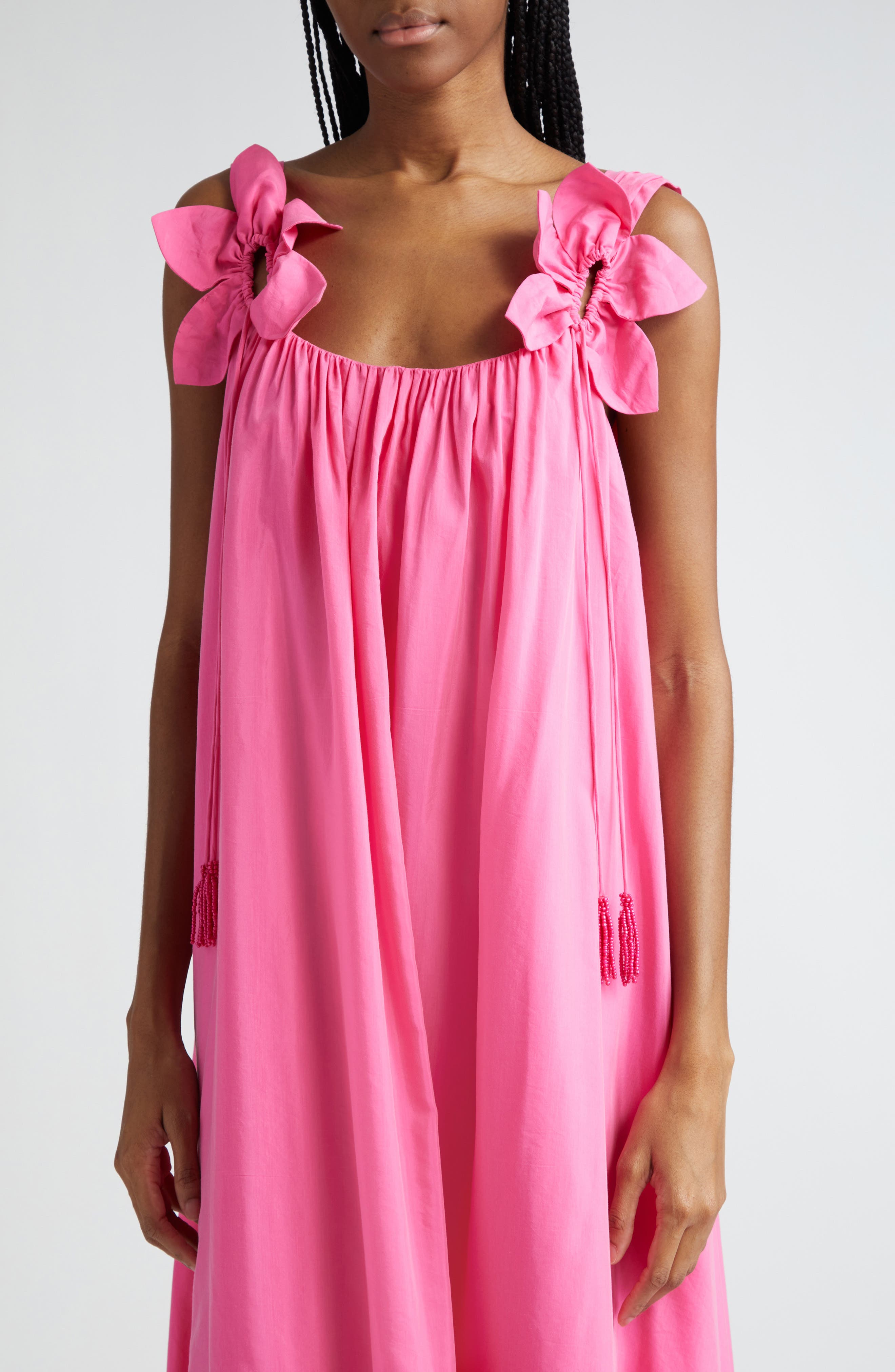 FARM Rio White Floral Linen Blend Maxi Dress in Pink | Smart Closet
