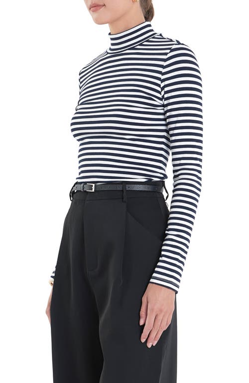 English Factory Stripe Turtleneck Top In Navy/white