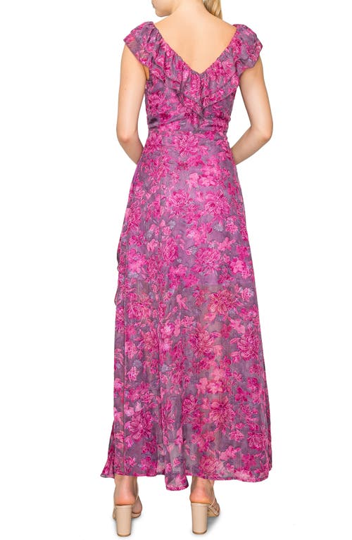 Shop Melloday Floral Print Ruffle Maxi Dress In Plum Magenta Floral