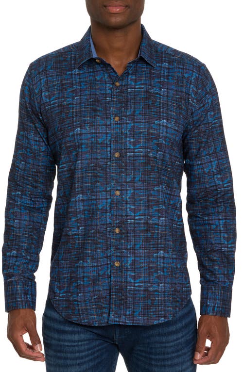Robert Graham Anomaly Herringbone Wave Print Cotton Button-Up Shirt in Dark Blue at Nordstrom, Size Small