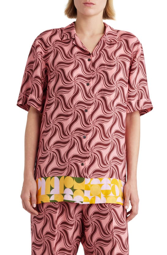 Shop Dries Van Noten Mixed Print Oversize Camp Shirt In Pink