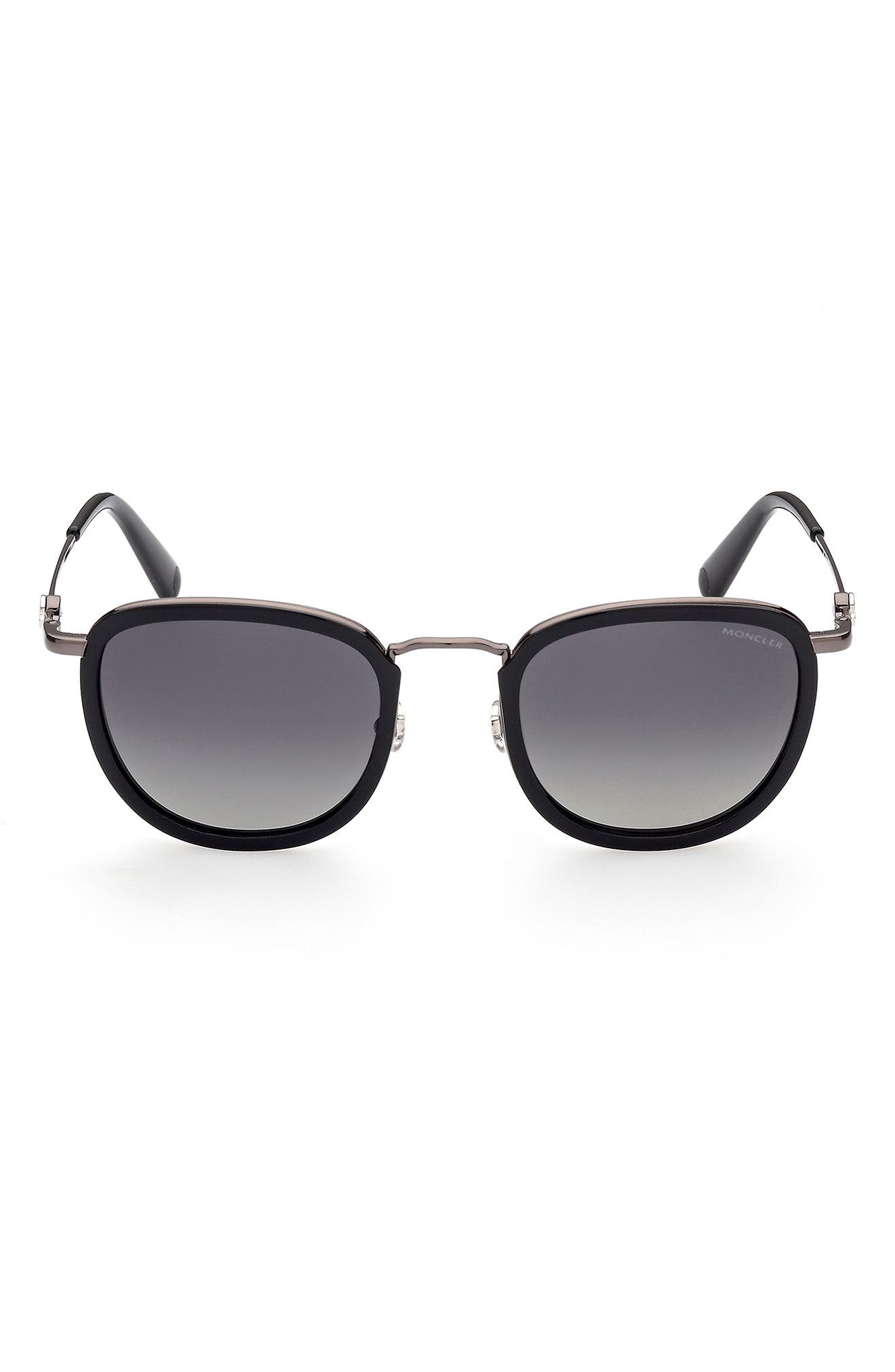 Moncler 52mm Polarized Round Sunglasses in Black/Smoke at Nordstrom