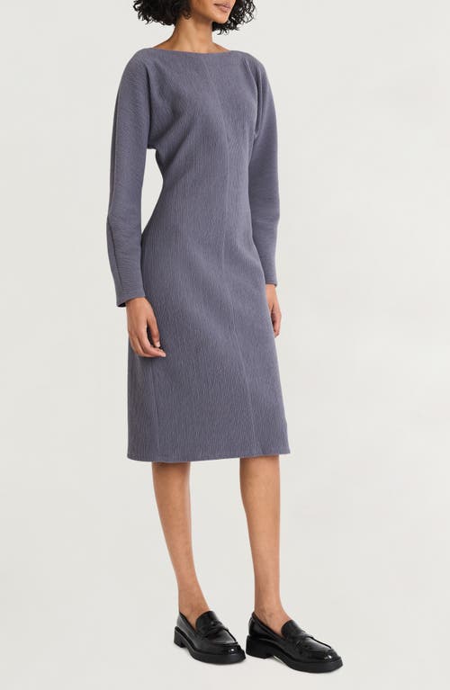 Shop Luxely Long Sleeve Boat Neck Dress In Charcoal