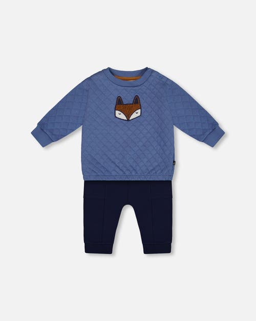 DEUX PAR DEUX DEUX PAR DEUX BABY BOY'S QUILTED SWEATSHIRT AND FLEECE PANT SET BLUE 