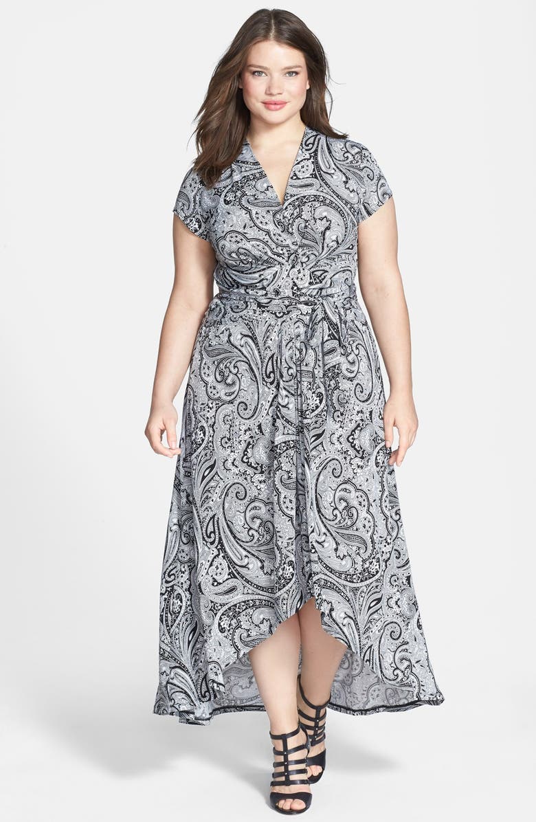 MICHAEL Michael Kors Cap Sleeve Print Faux Wrap Maxi Dress (Plus Size ...