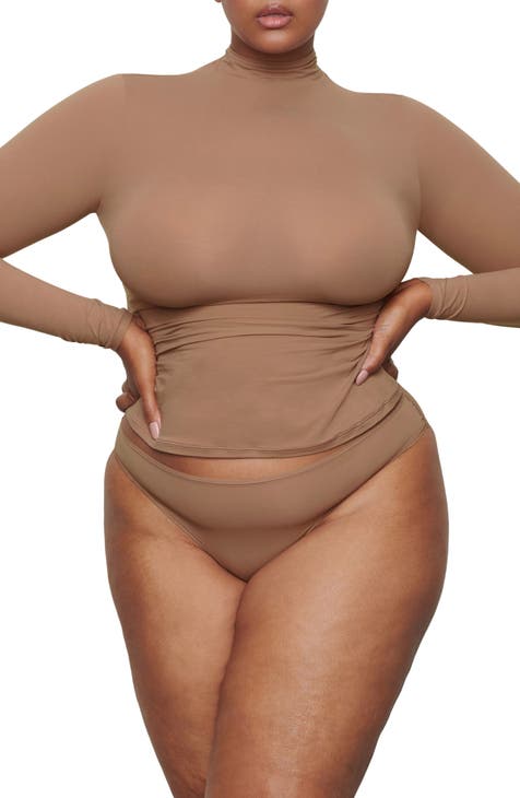 Turtleneck Bodysuit-Plus Size Women Stretch Tight Top Long Sleeve