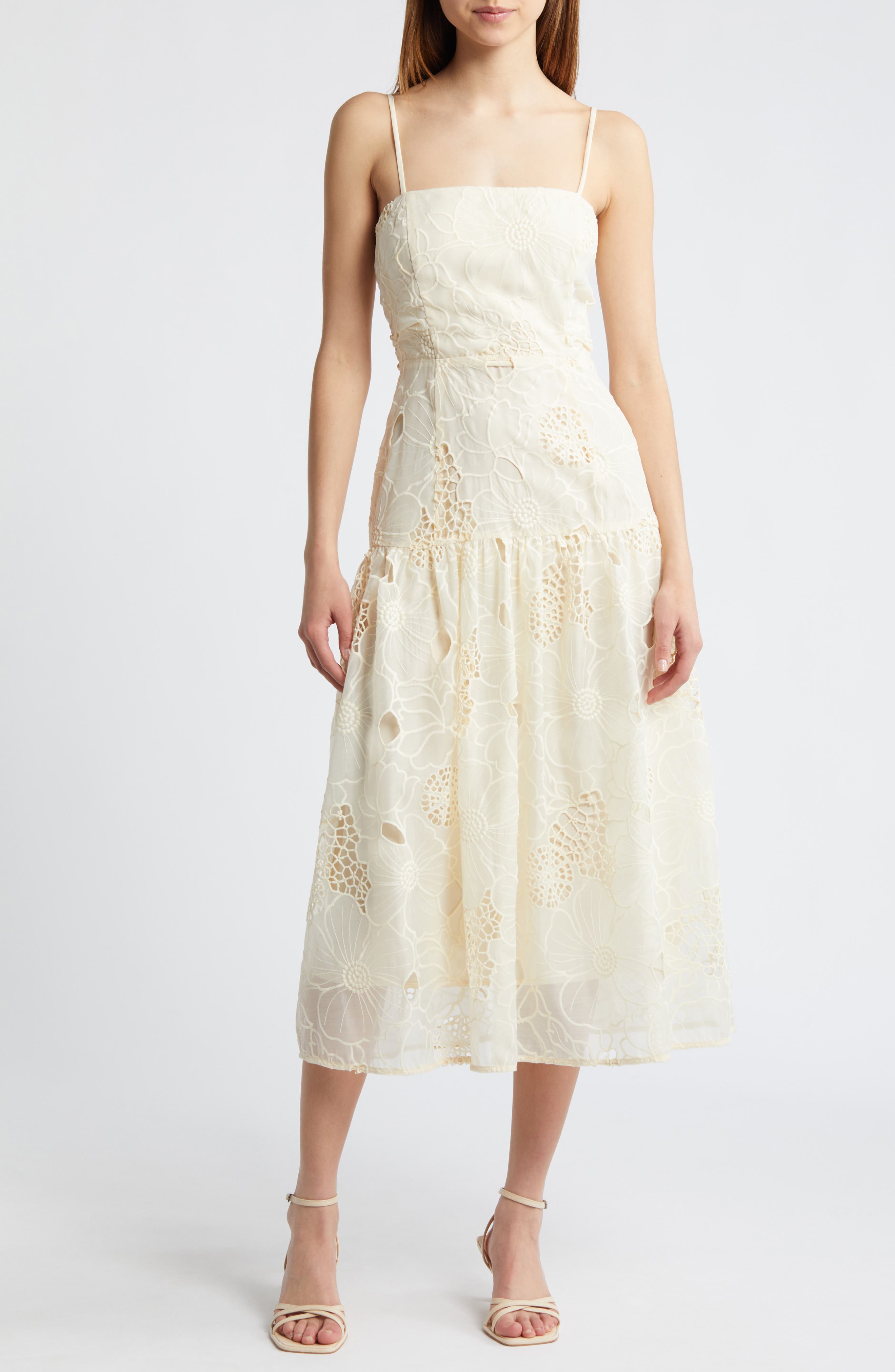 En Saison Cordelia Mixed Media Cotton & Linen Midi Dress | Nordstrom