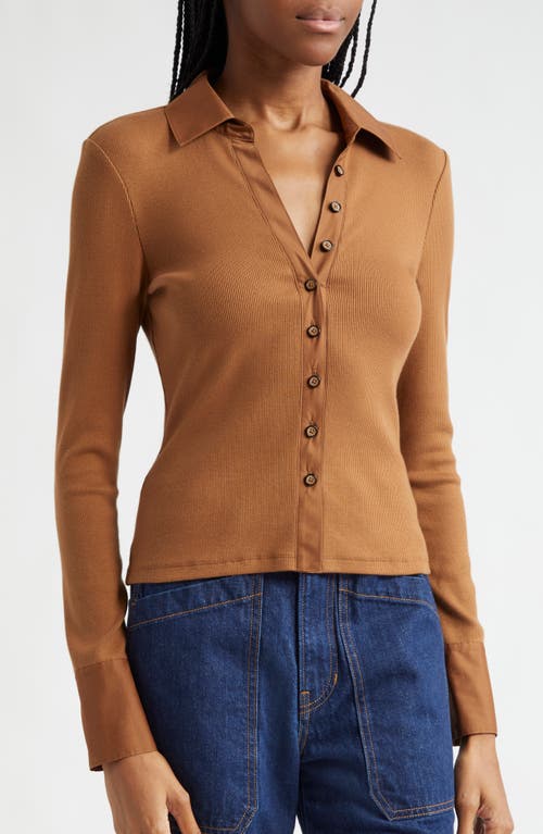 Veronica Beard Scottie Mixed Media Stretch Cotton Button-up Shirt In Whisky