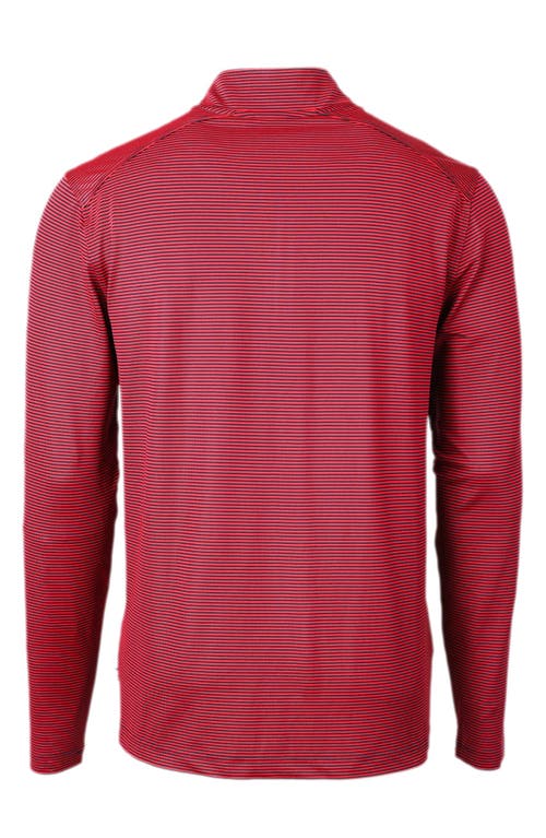 Cutter & Buck Virtue Eco Pique Micro Stripe Recycled Mens Quarter Zip In Red