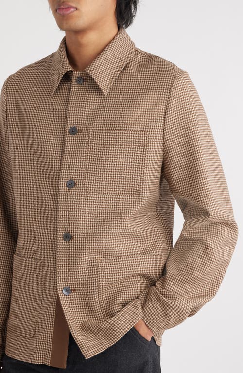 Shop Dries Van Noten Callop Houndstooth Wool Blend Button-up Shirt In Camel