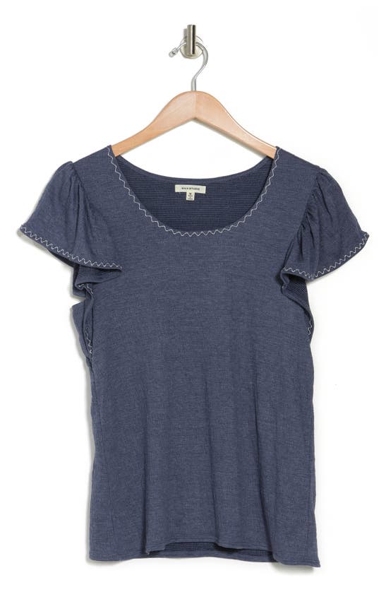 Maxstudio Max Studio Flutter Sleeve Jersey Top In Denim