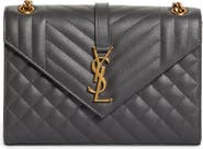 Saint Laurent Cassandra Patent Leather Envelope Bag in Nero at
