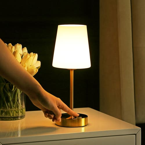 Jonathan Y Carson Bohemian Farmhouse Iron Rechargeable Integrated Portable Led Table Lamp In Brass Gold