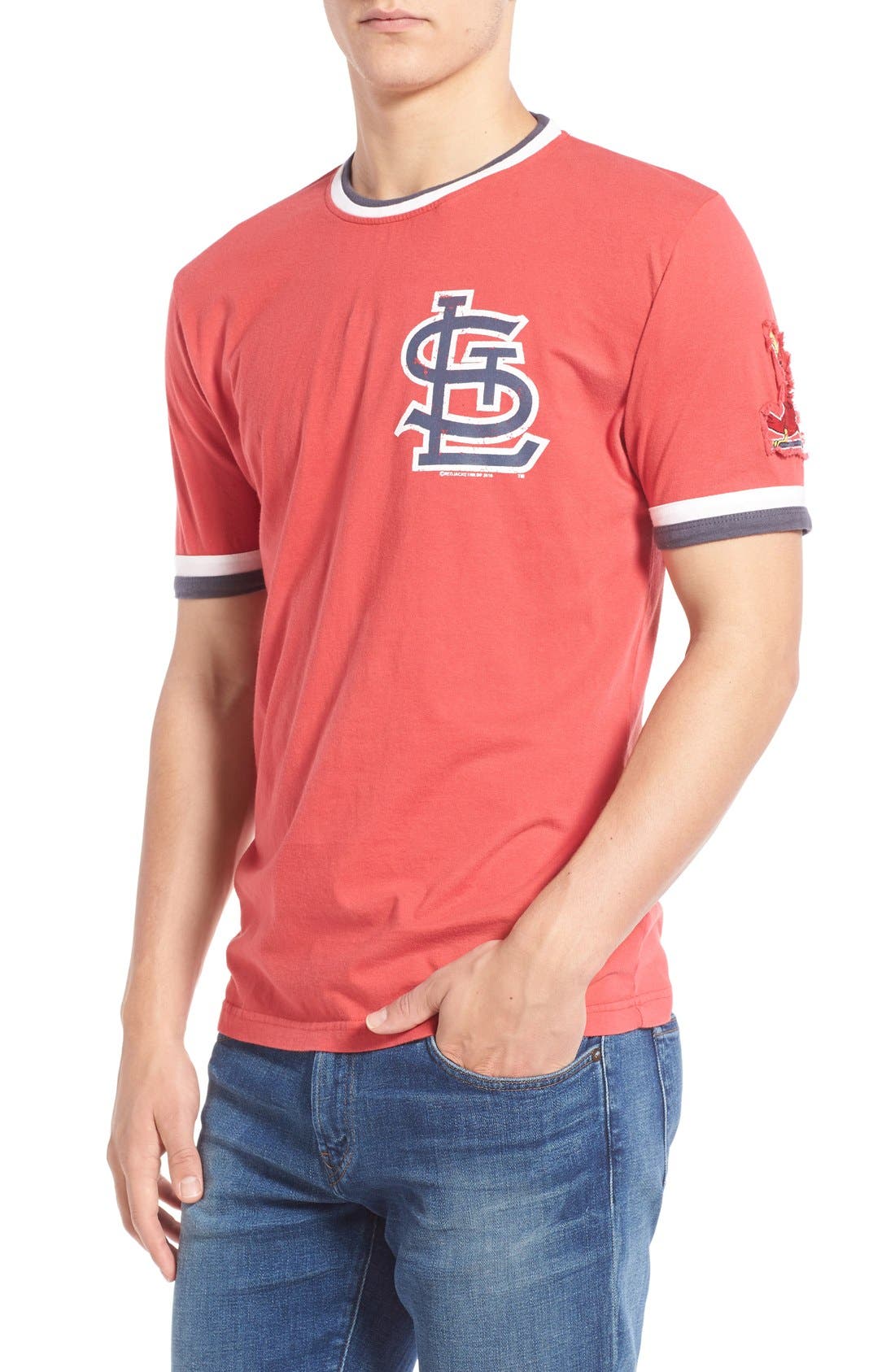 red jacket cardinals shirt