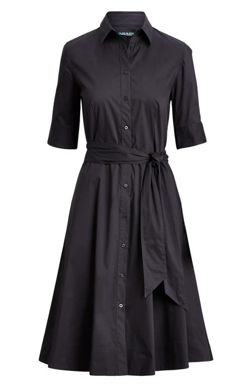 Ralph Lauren Lauren Belted Cotton Blend Shirtdress In Polo Black