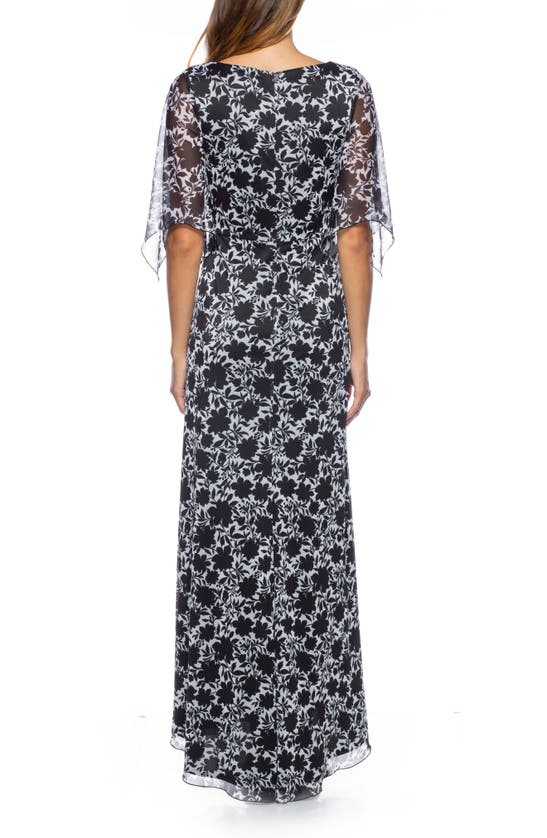 Marina Floral Flutter Sleeve Twist Front Maxi Dress In Black/ White